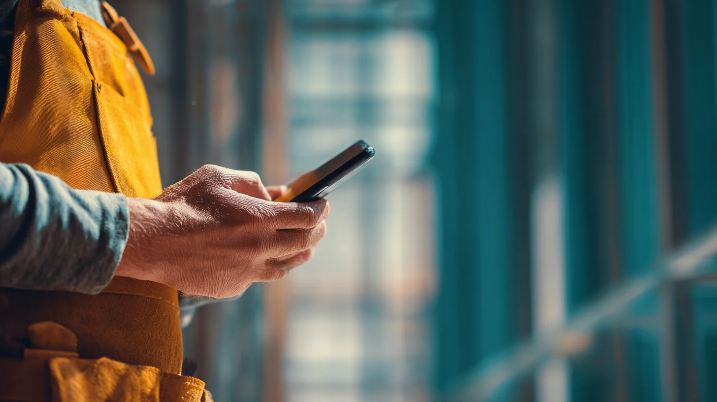 Close shot of a worker typing a message on a phone, standing in for the end-of-shift feedback note that turns hiring for attitude into a repeatable process