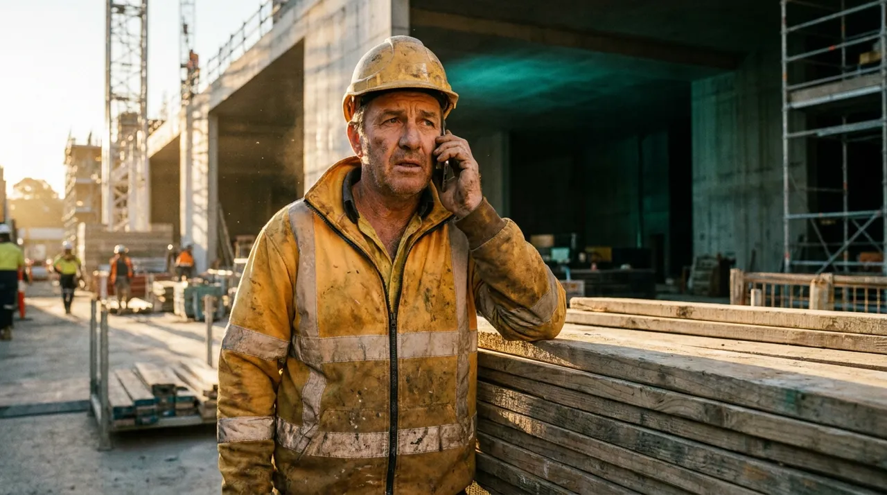 A site supervisor making a quick call to check in on a crew member after a rough shift.